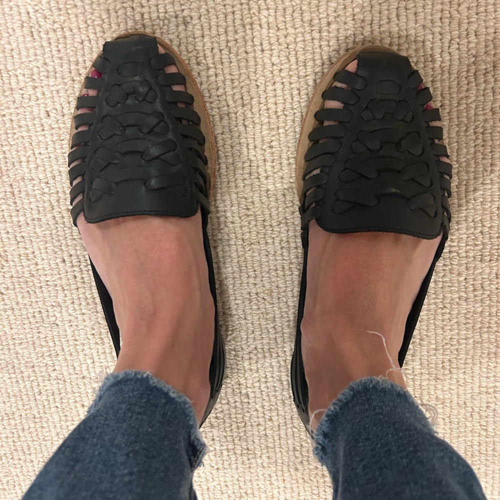 Nisolo Black Leather Huarache Flats